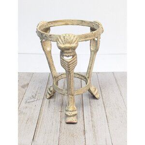 Vintage Cast Iron White/Gold Plant Stand / Candle Holder 7-1/2” Tall Seashell